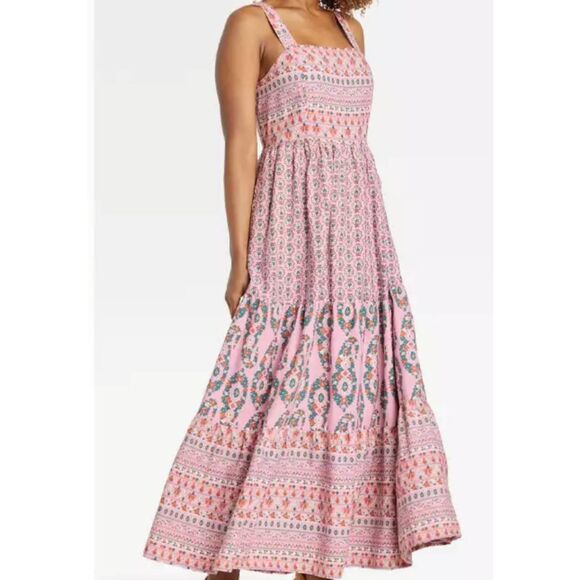 Knox Rose Dress Women's Large Pink Sleeveless Block Print Tiered Maxi Boho - Picture 1 of 7